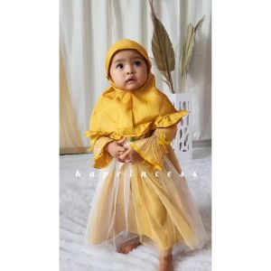Baju Muslim Anak 1 Sampai 2 Tahun Gamis Terbaru 2024 Kekinian Gamis Anak 1 Tahun Set Hijab Gaun Bayi Perempuan Muslim Syarii Terlaris Baju Import Korean Style Warna KA65