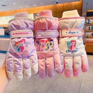 Children Ski Gloves Cute My Little Pony Winter Girl Thickened Cotton Waterproof Anti-slip Windproof Riding Play Snow
