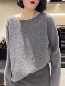 WANGGONGZHU | Elegant Round Neck Glittering Oversized Womens Knitwear Casual Style Loose Fit All-Match Autumn Winter New Arrival Princess