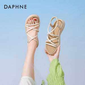 Daphne Womens Sandals Summer Trend Soft Bottom Thick Heel Beach Outdoor Wear Cross Buckle Low Top Fashionable PU Material