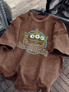 YEBO | Cartoon 3-Eyed Monster Aged Wash T-Shirts Cotton