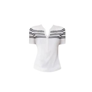 YUEZHONGWEI | American Style Short Sleeve Knitted Ice Silk Polo Shirt Women Summer Slim Fit Shoulder Stripe T-Shirt Korean Style Commute