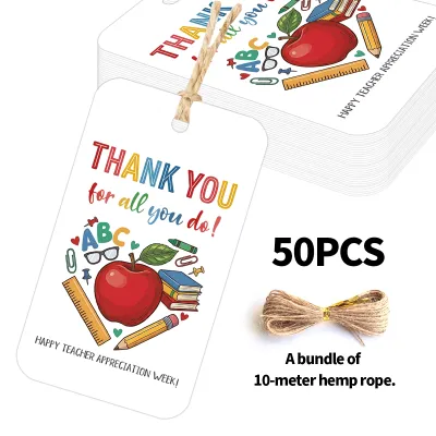 50pcs Teacher Appreciation Tags With Hemp RopeThank You Hanging Label For Teacher GiftBack To SchoolGraduation Greeting Cards