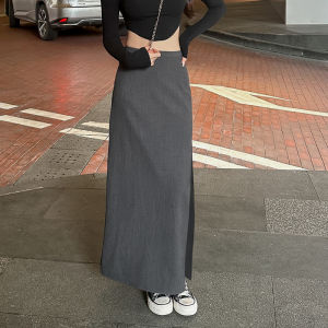 Suit Skirt Womens Black Long Side Slit Dress Summer Thin Drape Straight Skirt High Waist Slimming Dress