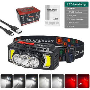 2000000LM Rechargeable LED Headlamp with Built in Battery Hiking 7 Modes Red Night Vision Head Torch Waterproof Camping Headlamp
