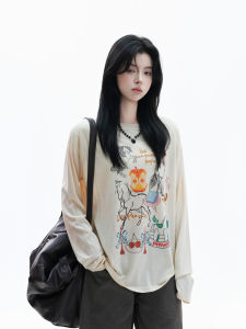 zuocisankon | Cute Doodle Design Long Sleeve T-shirt Loose Fit