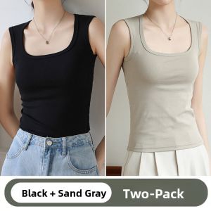 miiow | Thin Strap Vest Top Womens Sports Fitness Base Shirt Can Outerwear Cover Side Breast Cotton Blend Square Collar Underwear