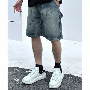 Denim Shorts Men Summer American Cleanfit Logging Cargo Pants Loose Straight-leg Casual Half Length Middle Pants Fashion