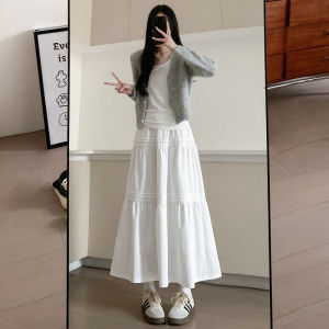 LANMENGYA | White Skirt Mid-length A-line Slim Stylish Petite Layered