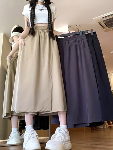 Womens Daily Casual High Waist Loose Wide Leg Capri Cargo Pants
