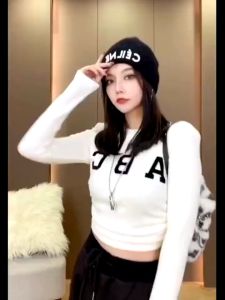 COZYBISS - LONGSLEEVE ABC / KARLEY KAOS CROP TOP TALI SERUT WANITA / ATASAN WANITA KOREAN STYLE