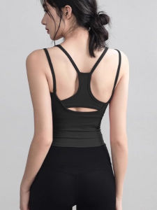 chaqi | Womens Yoga Tank Top With Chest Pad Hollow Out Beautiful Back Design Summer Fitness Sportswear Pure Color Versatile Short Sleeve