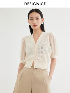 Elegant Short Knitwear Thin Summer New Style Womens Sleeveless Top Button Design V-neck Simple Commute Style Designices