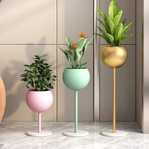 Nordic Light Luxury Iron Flower Stand Personality Simple Living Room TV Side Shelf Balcony Flower Pot Green Plant Floor Stand