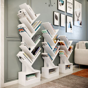 Rustic Solid Wood Bookshelf Tree Shape Floor Standing Living Room Wall Corner Creative Branch Shelf Storage Organizer Rack