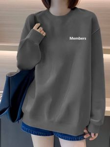 Korean Japanese Brand Womens Pure Cotton Large Size Printed Sweatshirt Casual Simple High Level Base Shirt Trendy Top