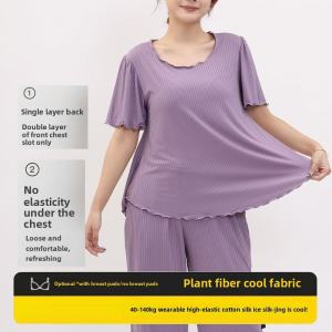 Plus Size Short Sleeve Artificial Cotton High Elastic Belly Covering A- line Large Hem Bell Sleeve Cotton Silk Home Wear Pajamas for Women Summer