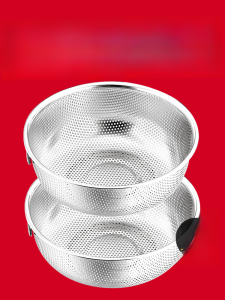 Drain Basket Vegetable Washing Basin Home Kitchen Rice Washing Tray Fruit Basket 304 Stainless Steel round Shape Pure Color