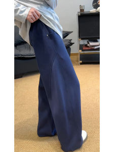 ZHUOCAN | Navy Blue Scythe Cut Relaxed Fit Trousers