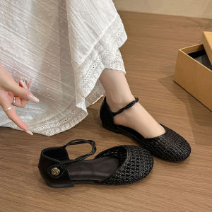 MIFULIAN | French Woven Hollow Toe-Covered Flat Sandals