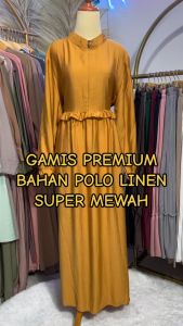 Haseena Dress Wanita Gamis Aysa Polo Linen Rempel Resleting Polos Busui Friendly