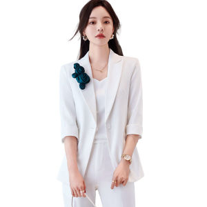RYRYSTYLE Spring/Summer White Professional Suit Womens Suit High Sense Broadcast Host Fashion Temperament Leisure Art Examination Coat Suit 6818