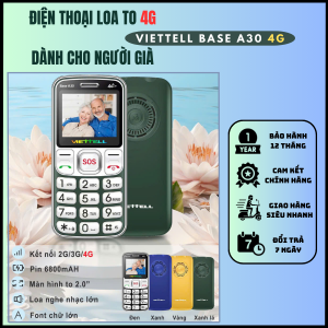 Điện Thoại Cho Người Già Viettell A30 4G  Loa To Pin Bền 6800 mAh Đèn Pin Siêu Sáng Tính Năng Đọc Số To Rõ BH 12 Tháng