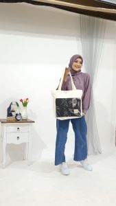Carravelle Store tote bag kanvas / nudie bag besar polos bahan sueding bisa custom sablon