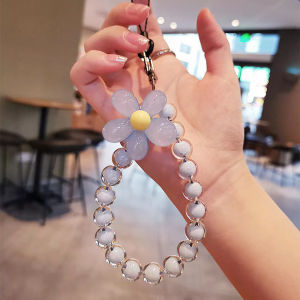 Phone Lanyard Bracelet New Macaron Color Acrylic Cute Flower Mobile Phone Bag Chain Wrist Strap Key Chain Lanyards Girls Gifts