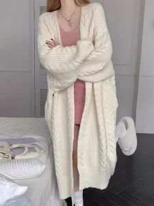 Mid Length Loose Fit Knit Sweater Cardigan for Women Winter Autumn New Style Casual Chic Long Sleeve Thickened Coat
