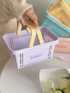 ตะกร้าพลาสติก สีพลาสเทล แบบมีหูหิ้ว pastel color basket ตะกร้าหนาแข็งแรง ใส่ของใช้ จัดระเบียบ ตกแต่งบ้าน แต่งร้านค้า