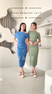 JANE COLLECTION || Maxi Dress Hitam One Shoulder Bahan Rib Knit Rajut Casual Baju Pesta Kondangan Putih Midi Dress Bodycon Lorin