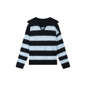 La Chapelle | Lazy Style Striped V-Neck Soft Comfortable Knit Sweater