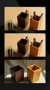 Kotak Pensil Kayu Jati 10×10×15 cm – Warna Natural & Coklat Tua Desk Organizer Minimalis