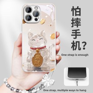LINGZHICAI | Crystal Lucky Cat Design Phone Case for iPhone 17 Pro 15 16 Pro Max 14 13 12 XR Air - New Trendy High-End Full-Cover Anti-Shock