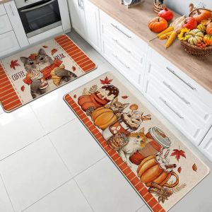 VIKAMA 1/2 pcs ฤดูใบไม้ร่วงวันขอบคุณพระเจ้าแผ่นพื้นทนทานและทําความสะอาดง่ายห้องครัวพรมปูพื้นEntryway พรมเช็ดเท้าตกแต่งบ้าน