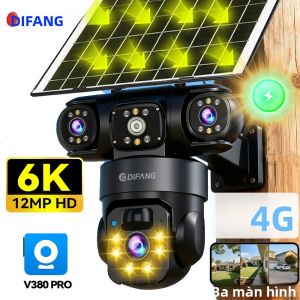 Camera An Ninh Không Dây Năng Lượng Mặt Trời V380 Pro 6K 4G Sim Card Ba Ống Kính Camera IP Năng Lượng Mặt Trời WiFi Ngoài Trời Dạng Dome CCTV Với Âm Thanh Hai Chiều
