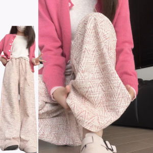 Quần Ống Rộng Kẻ Caro Phong Cách Hàn Quốc Cho Nữ Mùa Thu 2025 Quần Ống Đứng Màu Hồng Phong Cách Little Black Dress Quần Thường Ngày