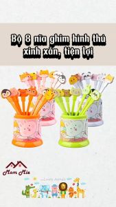 Bộ 8 nĩa ghim trái cây rau câu tráng miệng ăn ốc loại đầu 2 răng bằng nhựa dày an toàn - F105. Fruit fork