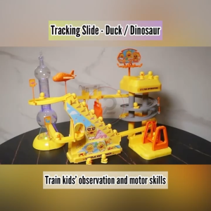 Childrens Electronic Educational Toy Duck Dinosaur Climbing Stairs Race Slide Track Coaster Music Tiktok Mainan Kanak
