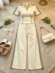 Shalldoer | Short Sleeve Tshirt and Wide Leg Pants Leisure Sport Set Summer