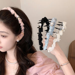 Fresh Forest Style Womens Hairband with Teeth Anti-Slip Sweet Personality Fluffy High Forehead Small Face Illusory Hair Accessories