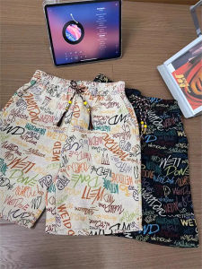 Quần Short Dệt Kim Họa Tiết Graffiti Mỹ Mùa Hè Phong Cách Dân Tộc in Đầy Quần Dài Năm Điểm Quần Dài Thường Ngày Đi Biển