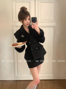 Strive Elegant plus Size Womens French Style Hourglass Waist Coat And Skirt Set Spring Season Woolen Suit for Apple Pear Body Type