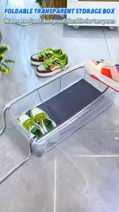 Large Capacity Shoes Storage Box PVC Shoe Box With Handles Folding Steel Frame Under Bed Dustproof Shoes Storage Box