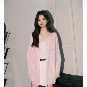 Forever21 Dopaamine Pink Stripe Casual Loose Womens Shirt Chic Open Cardigan Top Casual Ins Sunscreen Outerwear