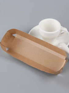 กระดาษคราฟท์เกรดอาหารกล่องขนมอบถั่วเผาถาดใส่เค้กม้วนขนมตะวันตกฮอทดอกแซนวิชแฮมเบอร์เกอร์ขนาดเล็ก