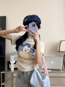 Starry Sky Puppy Printed Short Sleeve Womens T-Shirt Summer New Arrival Shoulder All-Matching Short Suitable for Yellow and Black Leather Wear Tops