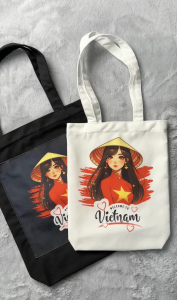 Túi canvas đỏ túi vải đỏ túi tote in hình món ăn Việt Nam mẫu bánh xèo