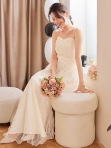 Slimming Strapless Long Evening Gown Wedding Maid of Honor Dress Formal Ball Gown Korean Style Floral Print Elastic Waist Skirt